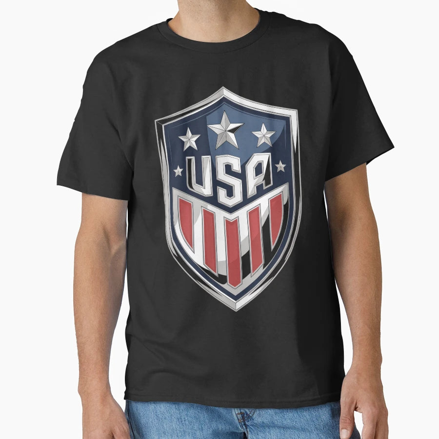 Usa Chrome Shield Emblem Patriotic T-Shirt - Casual Everyday Wear Unisex - T-Shirt, Sweatshirt, Hoodie