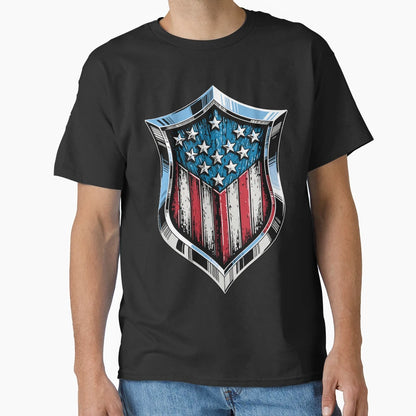 Chrome Patriotic Shield Emblem T-Shirt - Graphic Print Unisex - T-Shirt, Sweatshirt, Hoodie