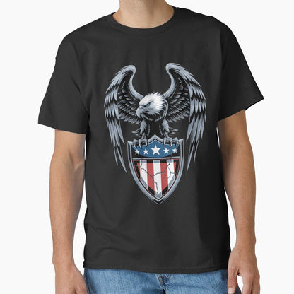 Chrome Eagle Patriotic Shield Emblem T-Shirt - Unique Graphic Men Women - T-Shirt, Sweatshirt, Hoodie