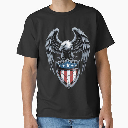 Chrome Eagle Patriotic Shield Emblem T-Shirt - Unique Graphic Men Women - T-Shirt, Sweatshirt, Hoodie