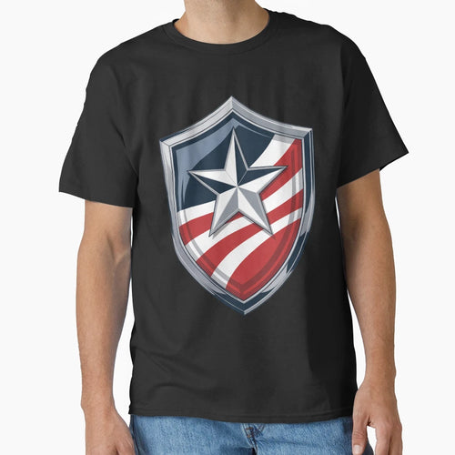 Metallic Patriotic Star Shield Emblem T-Shirt - Custom Art Print for Adults - T-Shirt, Sweatshirt, Hoodie