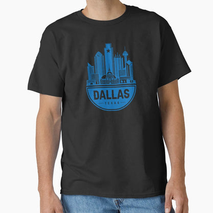 Dallas City Skyline Blue T-Shirt - Custom Art Print for Adults - T-Shirt, Sweatshirt, Hoodie