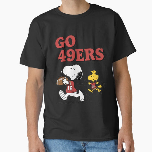 Go 49Ers Snoopy And Woodstock Football T-Shirt - Novelty Apparel for Adults - T-Shirt, Sweatshirt, Hoodie