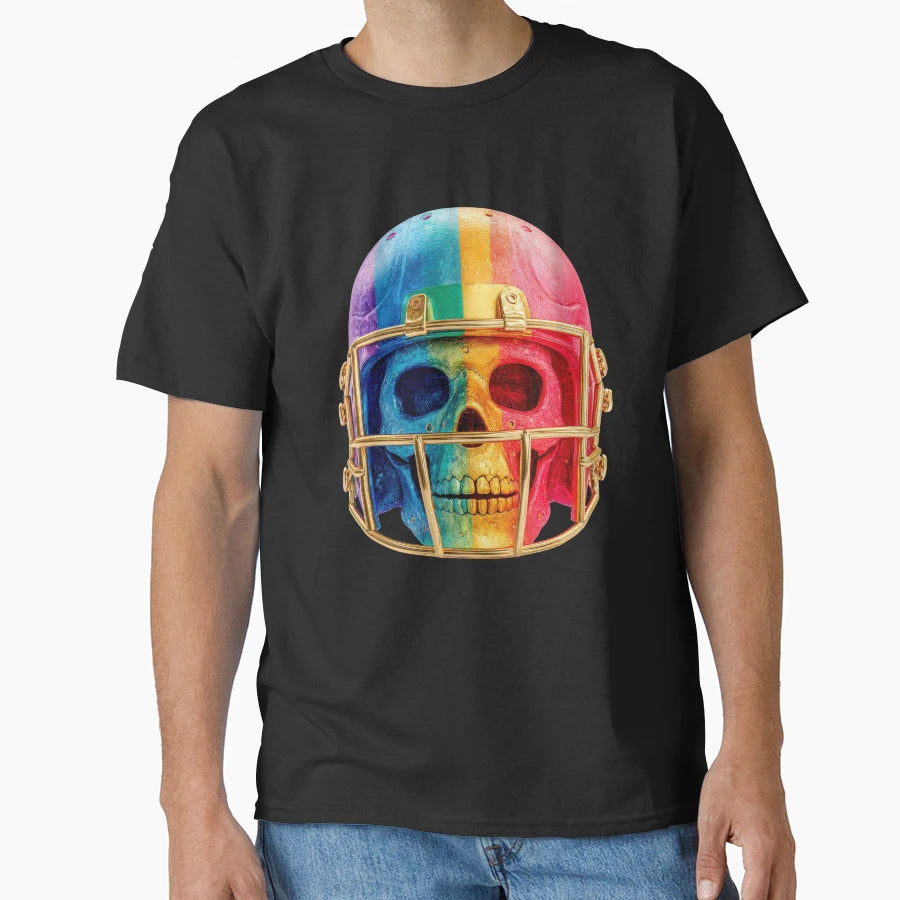 Rainbow Pride Football Skull T-Shirt - Casual Everyday Wear Men Women - T-Shirt, Sweatshirt, Hoodie
