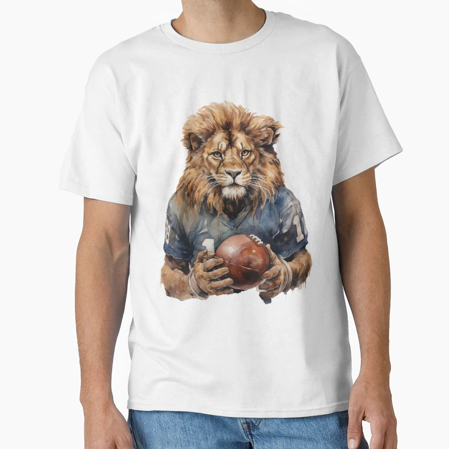 Lion As American Football Player T-Shirt - Casual Everyday Wear Men Women - T-Shirt, Sweatshirt, Hoodie