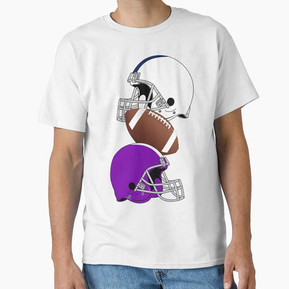 Footballs And Helmets Pattern T-Shirt - Casual Everyday Wear for Adults - T-Shirt, Sweatshirt, Hoodie