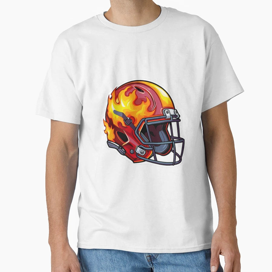 Fire Football Helmet T-Shirt - Unique Graphic Unisex - T-Shirt, Sweatshirt, Hoodie