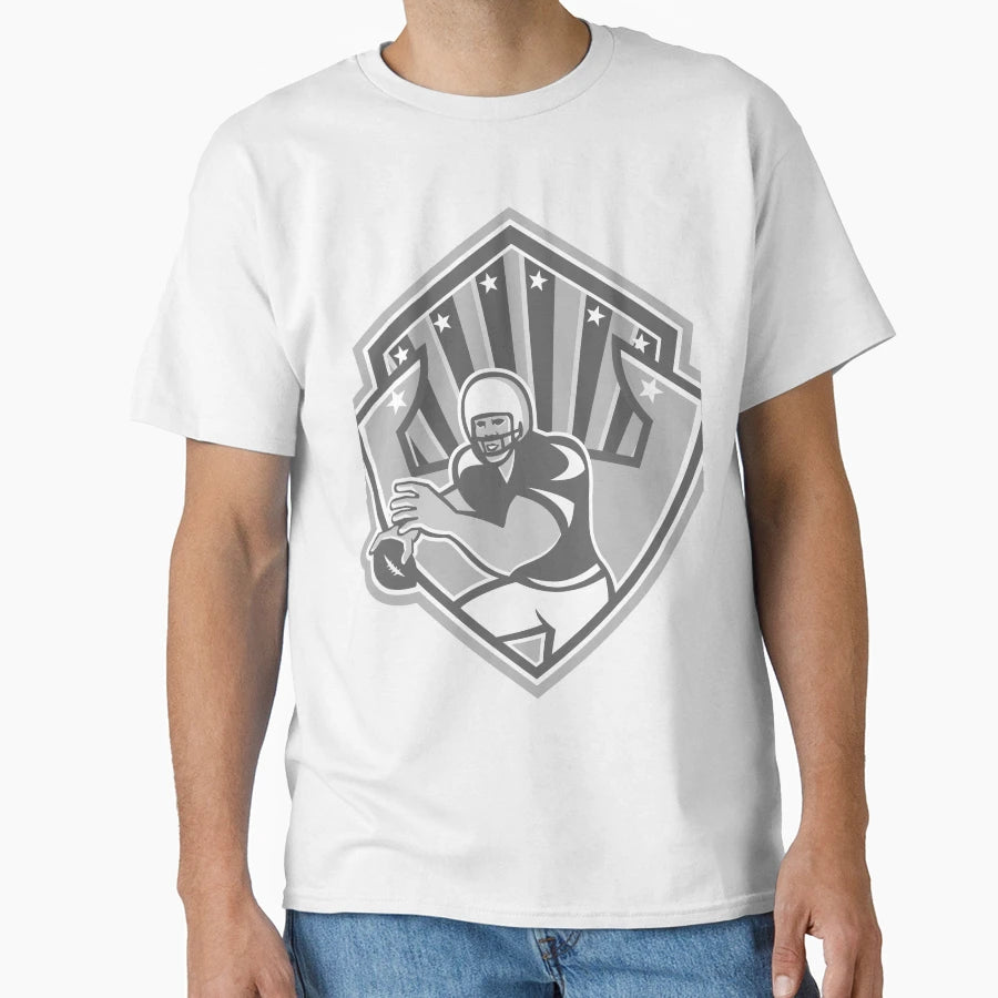 American Football Player Shield Grayscale T-Shirt - Minimalist Print Unisex - T-Shirt, Sweatshirt, Hoodie