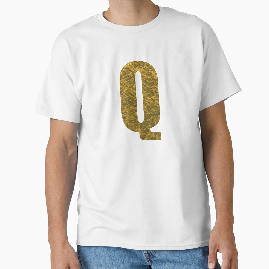 Letter Q Yellow And Gold Water Wave T-Shirt - Fun Novelty Design Men Women - T-Shirt, Sweatshirt, Hoodie