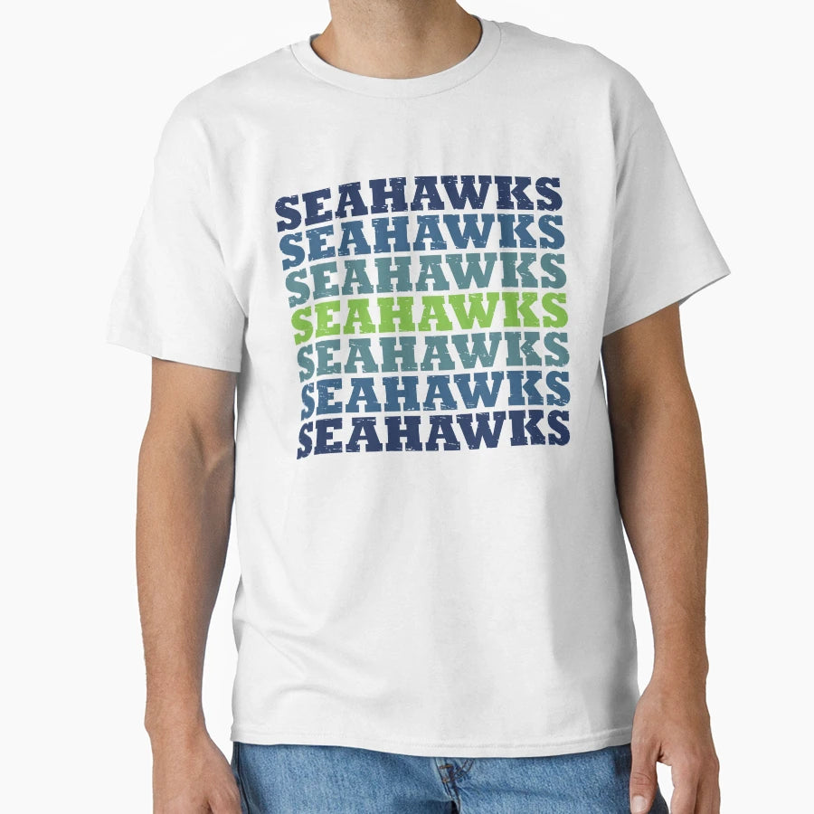 Sea Hawks Distressed Repeated Gradient T-Shirt - Novelty Apparel for Adults - T-Shirt, Sweatshirt, Hoodie