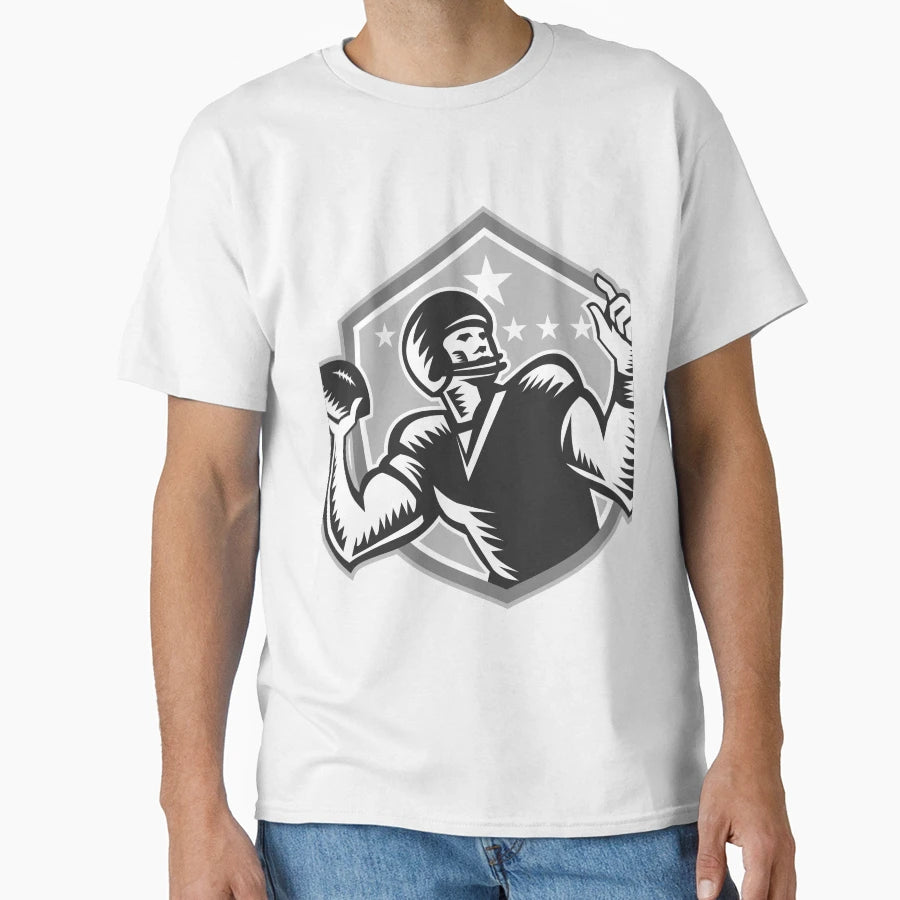 American Football Quarterback Woodcut T-Shirt - Trendy Graphic Men Women - T-Shirt, Sweatshirt, Hoodie