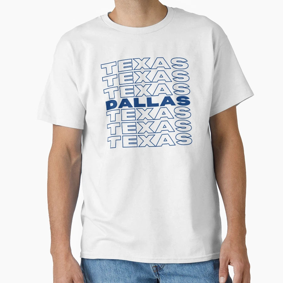 Dallas Texas Bold Blue Stacked Text T-Shirt - Custom Art Print Unisex - T-Shirt, Sweatshirt, Hoodie