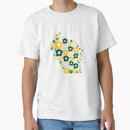 Wisconsin Groovy Flowers Green And T-Shirt - Unique Graphic Men Women - T-Shirt, Sweatshirt, Hoodie