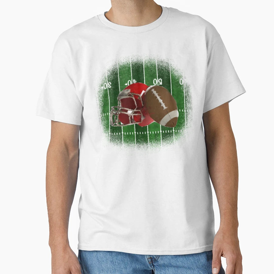 Football And Red Helmet Playing Field T-Shirt - Streetwear Style Men Women - T-Shirt, Sweatshirt, Hoodie