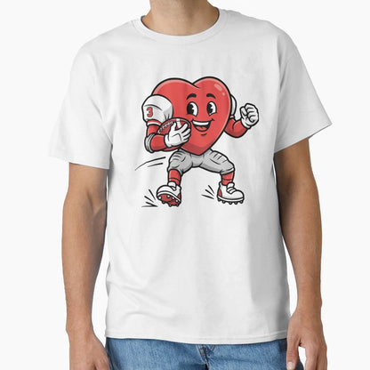 Heart Football Player Cartoon Mascot T-Shirt - Novelty Apparel for Adults - T-Shirt, Sweatshirt, Hoodie