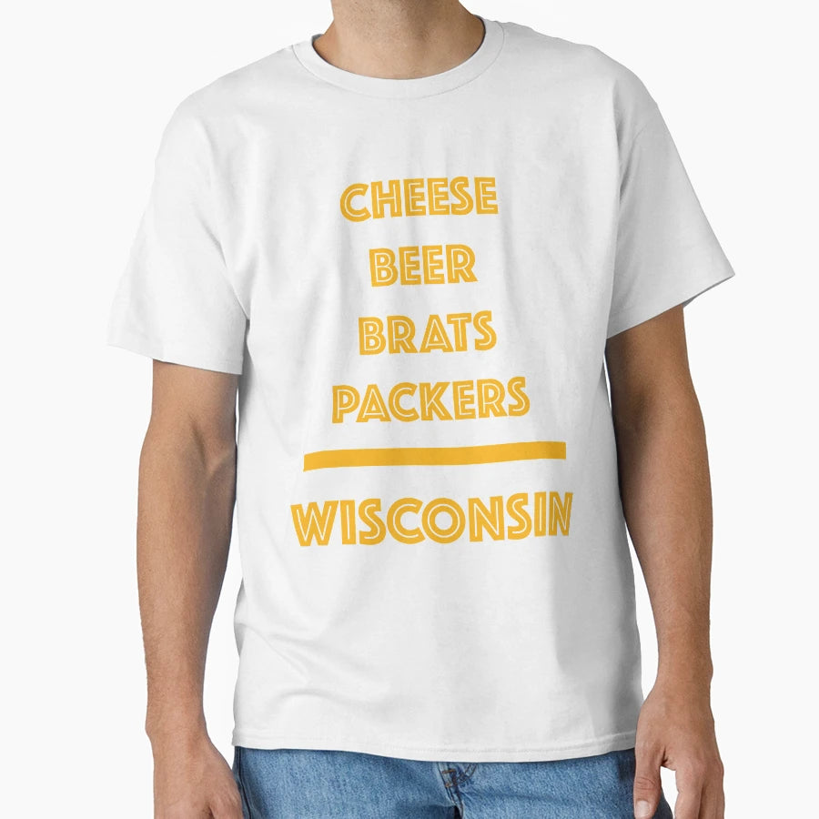 Cheese Beer Brats Packers Wisconsin T-Shirt - Custom Art Print Unisex - T-Shirt, Sweatshirt, Hoodie