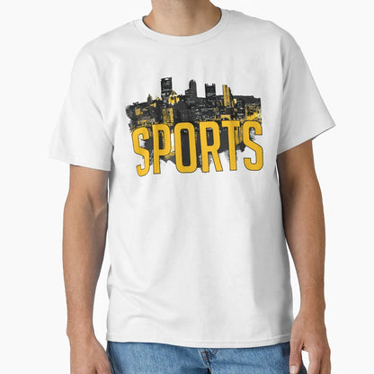 Pittsburgh Sports Skyline Black And T-Shirt - Unique Graphic for Adults - T-Shirt, Sweatshirt, Hoodie