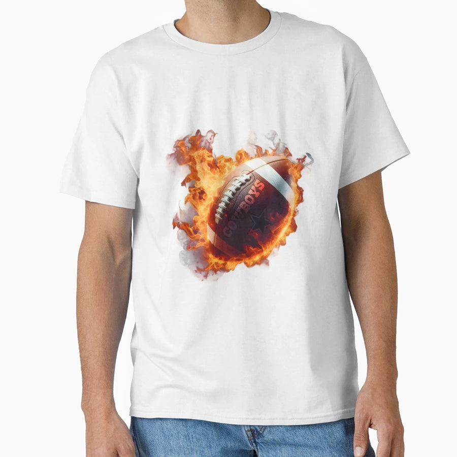 Dallas Cowboys Flaming Football T-Shirt - Custom Art Print for Adults - T-Shirt, Sweatshirt, Hoodie
