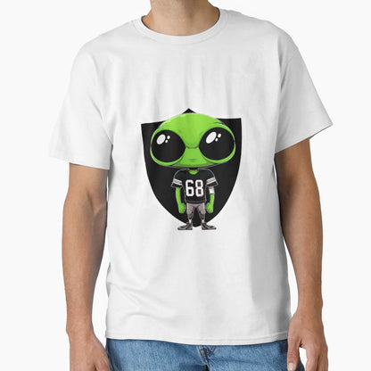 Alien Wearing 68 Raider Jersey T-Shirt - Graphic Print Unisex - T-Shirt, Sweatshirt, Hoodie