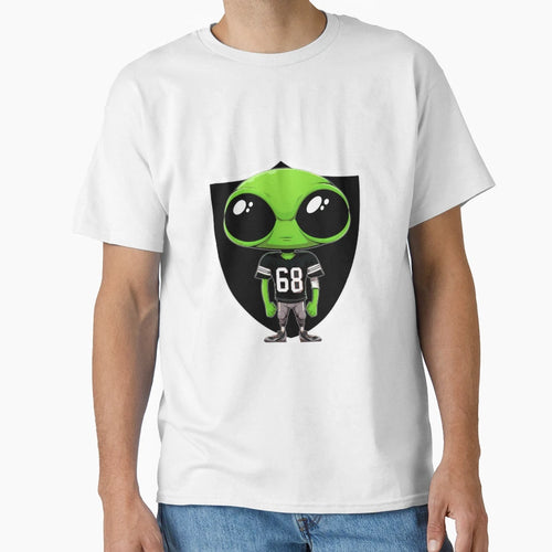 Alien Wearing 68 Raider Jersey T-Shirt - Graphic Print Unisex - T-Shirt, Sweatshirt, Hoodie
