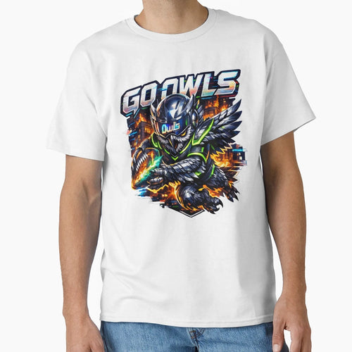 Cyber Owl Quarterback Neon Flames T-Shirt - Minimalist Print Men Women - T-Shirt, Sweatshirt, Hoodie