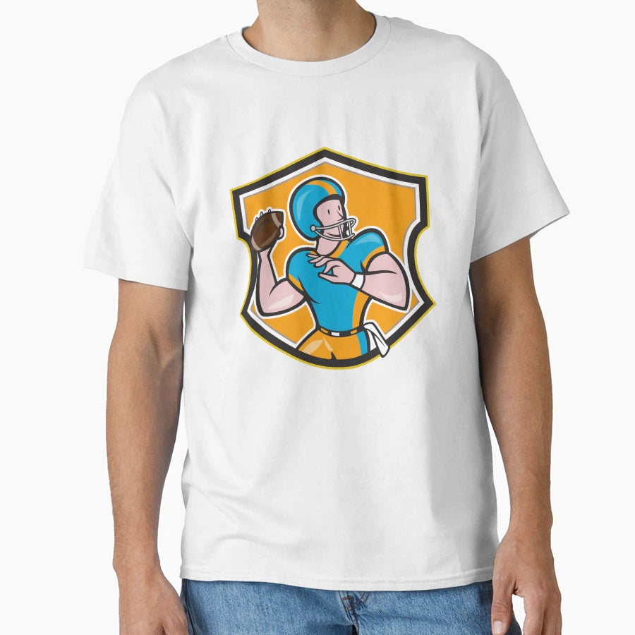 American Football Quarterback Throw Shield T-Shirt - Trendy Graphic Unisex - T-Shirt, Sweatshirt, Hoodie