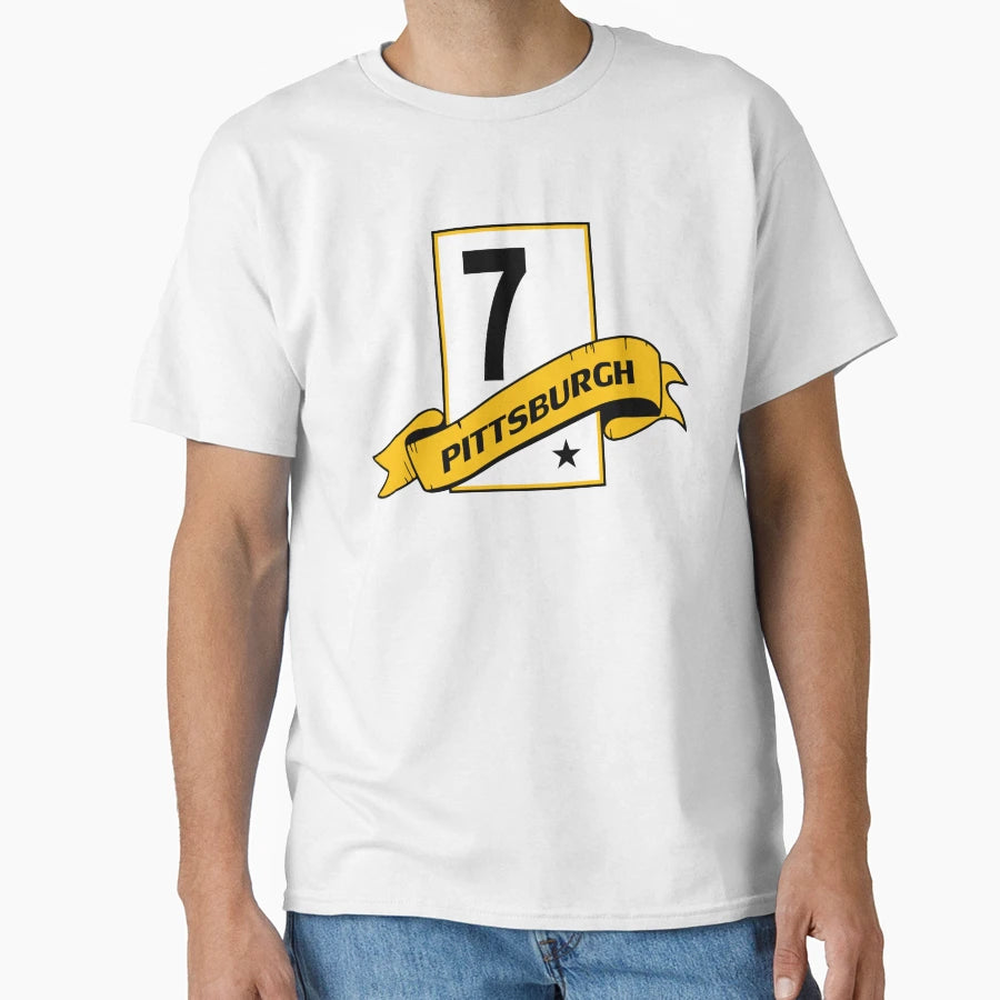 Pittsburgh 7 Banner Emblem White T-Shirt - Unique Graphic for Adults - T-Shirt, Sweatshirt, Hoodie