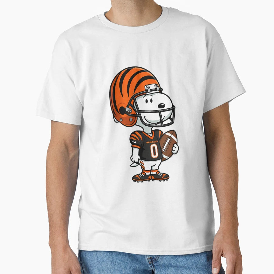 Snoopy Holding Football Cincinnati Jersey T-Shirt - Graphic Print Unisex - T-Shirt, Sweatshirt, Hoodie