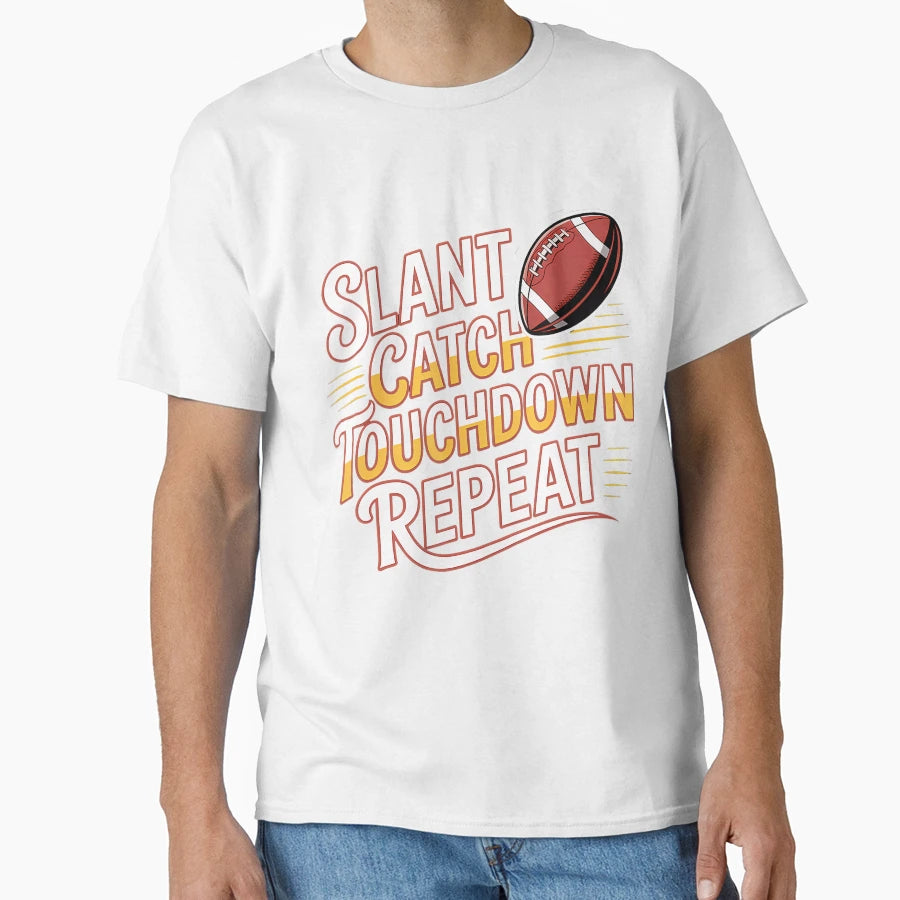 Slant Catch Touchdown Repeat Wide T-Shirt - Aesthetic Graphic for Adults - T-Shirt, Sweatshirt, Hoodie