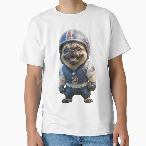 American Football Player Pug Dog T-Shirt - Casual Everyday Wear Men Women - T-Shirt, Sweatshirt, Hoodie