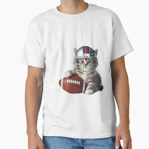 Cat Playing American Football T-Shirt - Casual Everyday Wear Men Women - T-Shirt, Sweatshirt, Hoodie