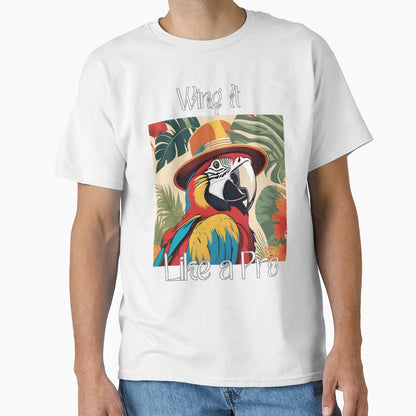 Colorful Parrot Hat Wing It Like Pro T-Shirt - Aesthetic Graphic Men Women - T-Shirt, Sweatshirt, Hoodie