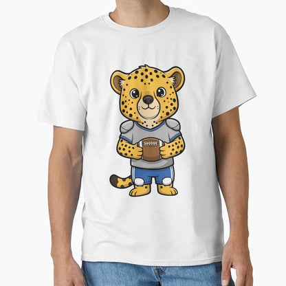 Cheetah Football Player Cartoon T-Shirt - Casual Everyday Wear for Adults - T-Shirt, Sweatshirt, Hoodie