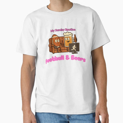 Sunday Routine Football And Beers Cartoon T-Shirt - Unique Graphic Unisex - T-Shirt, Sweatshirt, Hoodie