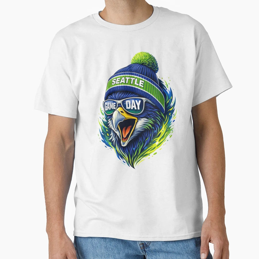 Seattle Game Day Hawk Beanie T-Shirt - Fun Novelty Design Unisex - T-Shirt, Sweatshirt, Hoodie