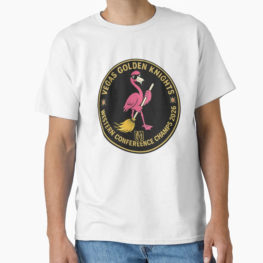 Funny Hockey Champs Flamingo Badge T-Shirt - Novelty Apparel Unisex - T-Shirt, Sweatshirt, Hoodie