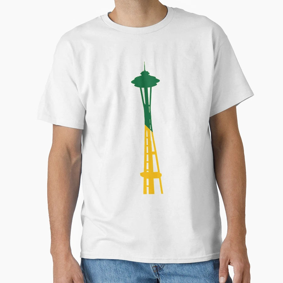 Space Needle Green Yellow Slash T-Shirt - Custom Art Print Unisex - T-Shirt, Sweatshirt, Hoodie