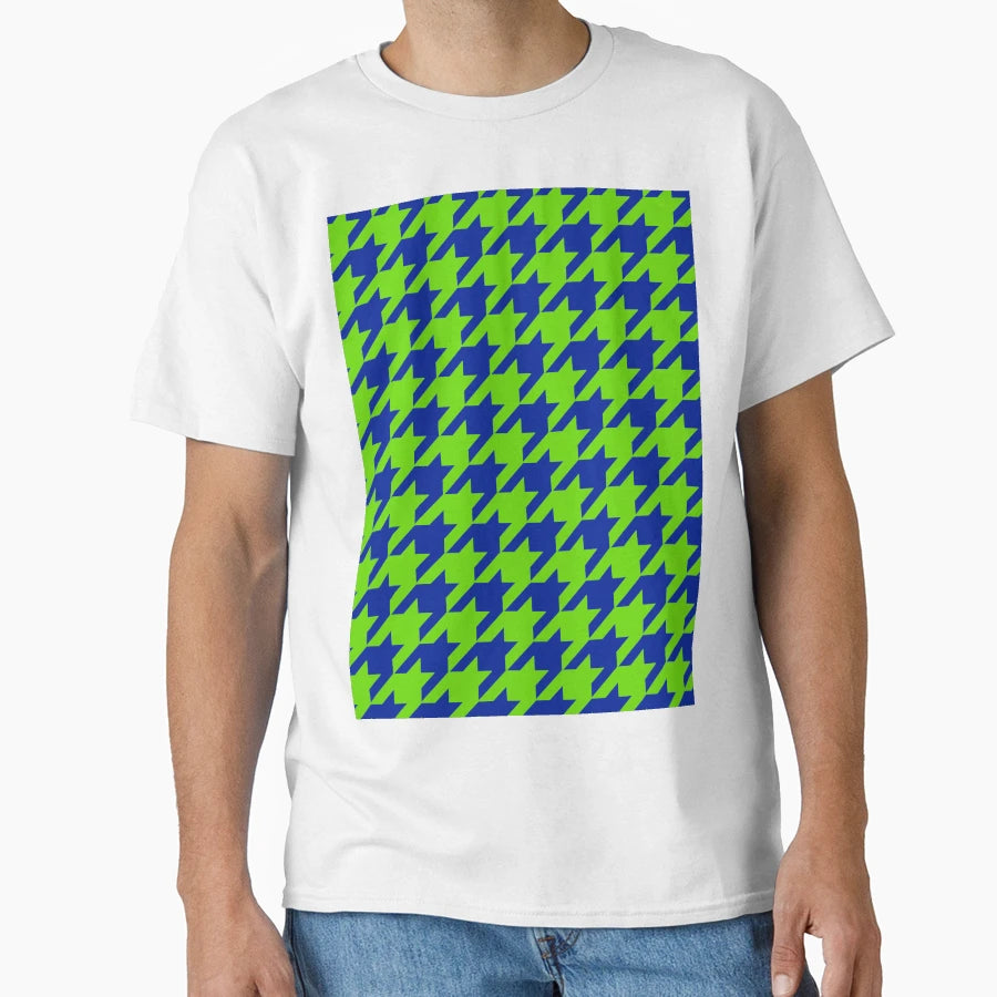 Green Blue Houndstooth Check T-Shirt - Casual Everyday Wear for Adults - T-Shirt, Sweatshirt, Hoodie