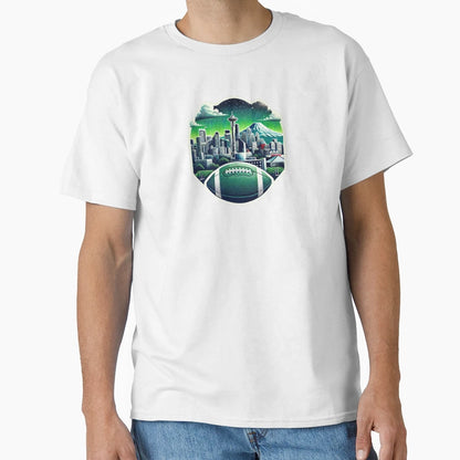 Seattle Skyline Football T-Shirt - Graphic Print for Adults - T-Shirt, Sweatshirt, Hoodie