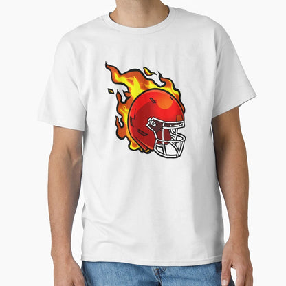 American Football Red Helmet Fire T-Shirt - Streetwear Style for Adults - T-Shirt, Sweatshirt, Hoodie