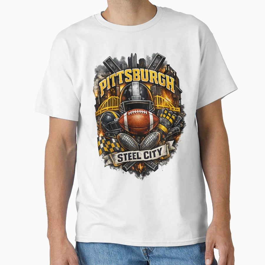 Pittsburgh Football Steel City Black T-Shirt - Graphic Print Men Women - T-Shirt, Sweatshirt, Hoodie
