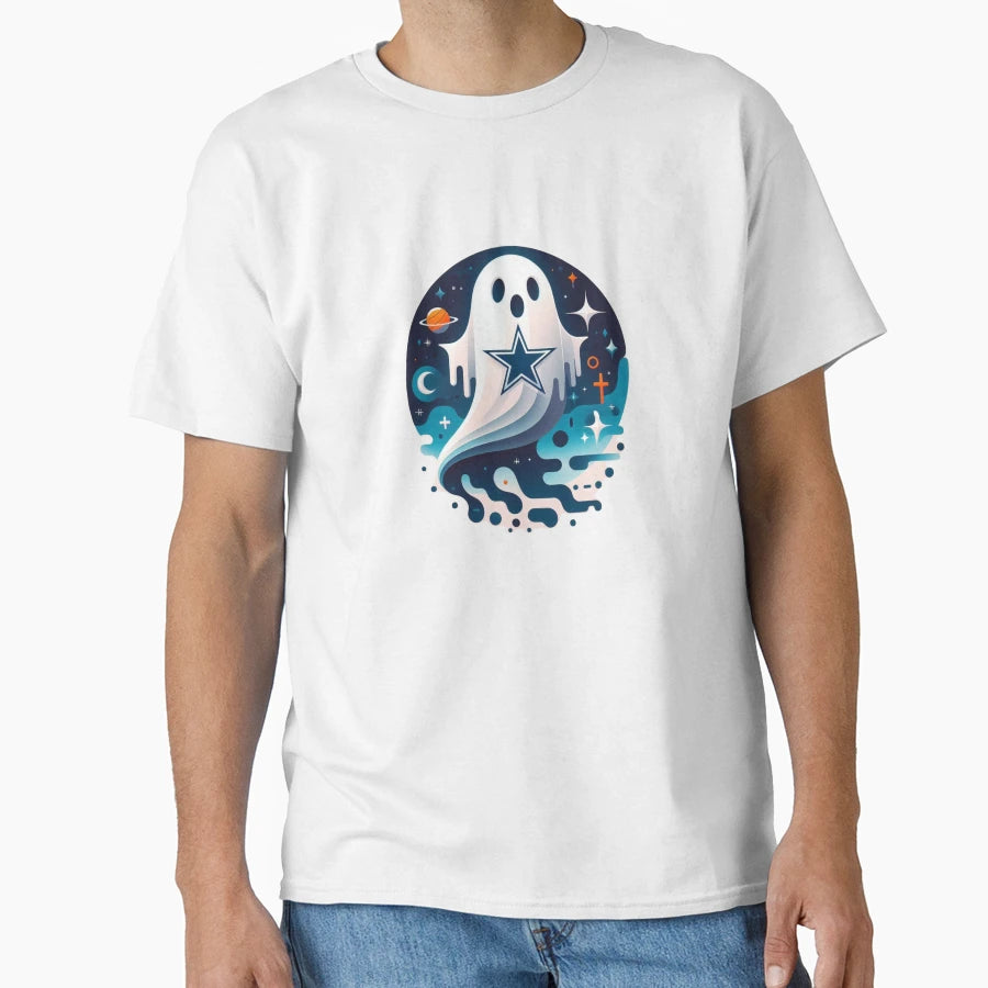 Dallas Cowboys Ghostly Halloween Fan T-Shirt - Novelty Apparel for Adults - T-Shirt, Sweatshirt, Hoodie