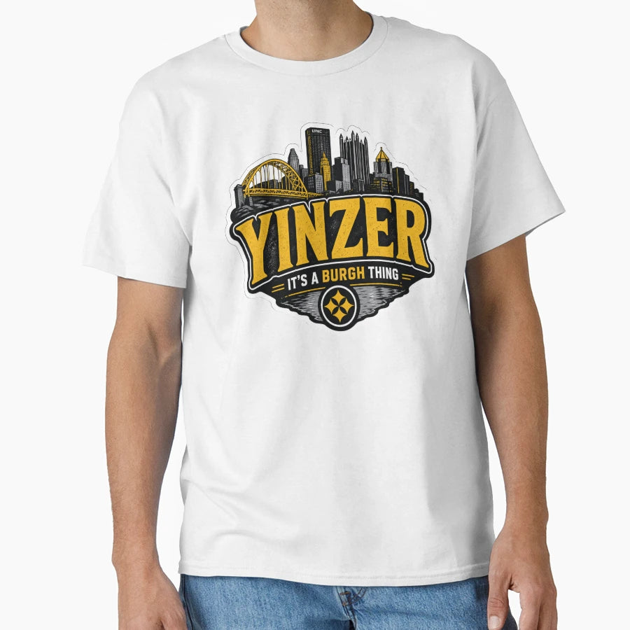Pittsburgh Skyline Bridge Black Gold Yinzer T-Shirt - Graphic Print Unisex - T-Shirt, Sweatshirt, Hoodie