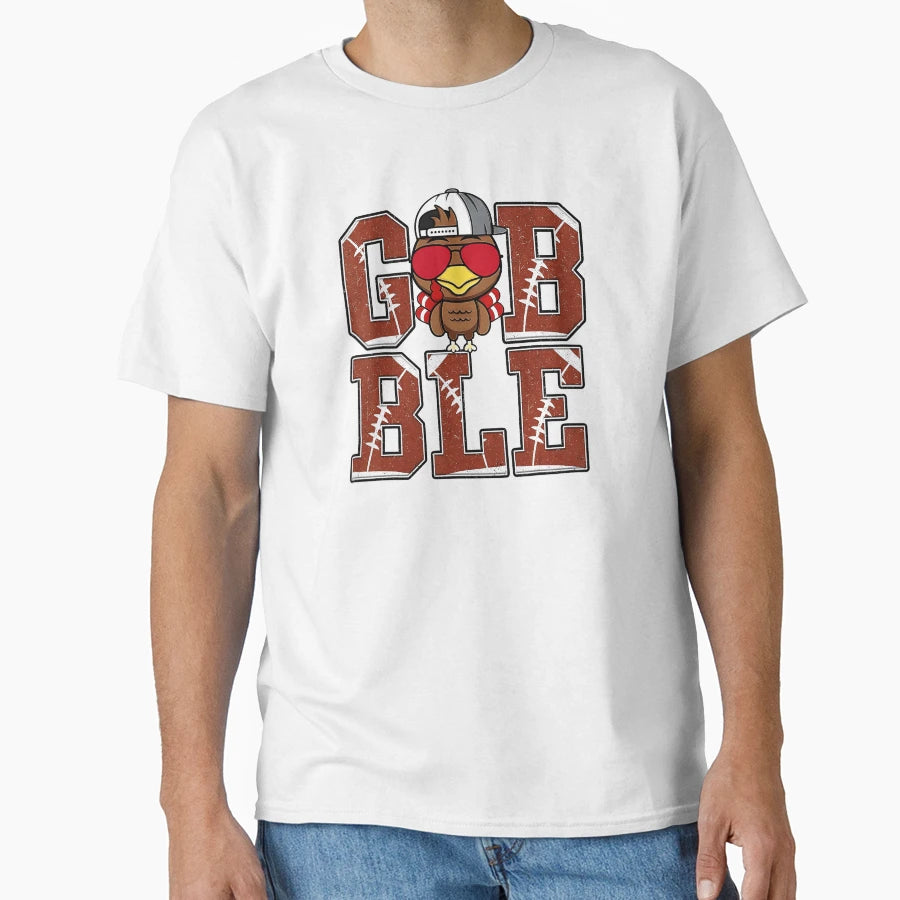 Funny Football Gobble Turkey Thanksgiving T-Shirt - Graphic Print Unisex - T-Shirt, Sweatshirt, Hoodie