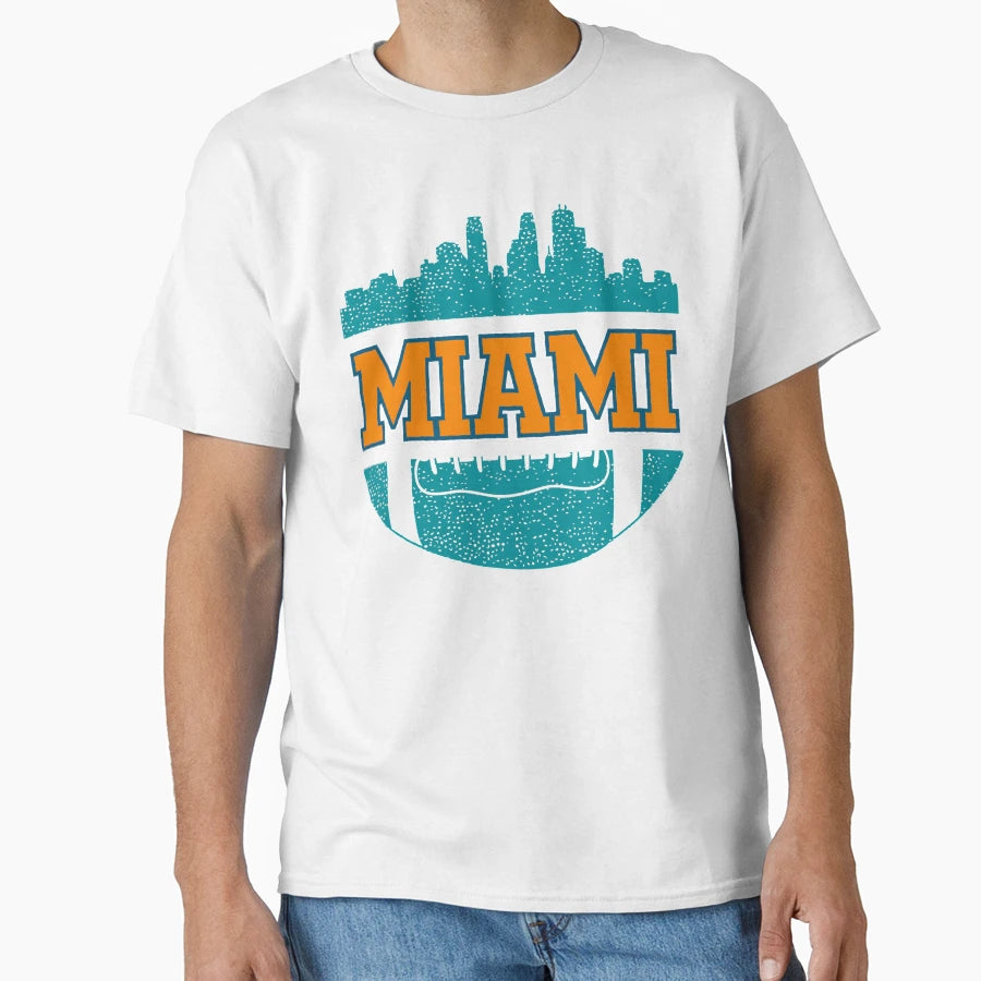 Dolphins Football Fan Miami Skyline T-Shirt - Graphic Print Men Women - T-Shirt, Sweatshirt, Hoodie