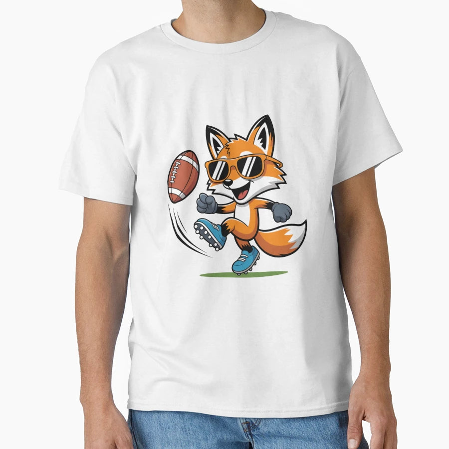 Football Fox Cartoon Fox Playing T-Shirt - Casual Everyday Wear for Adults - T-Shirt, Sweatshirt, Hoodie