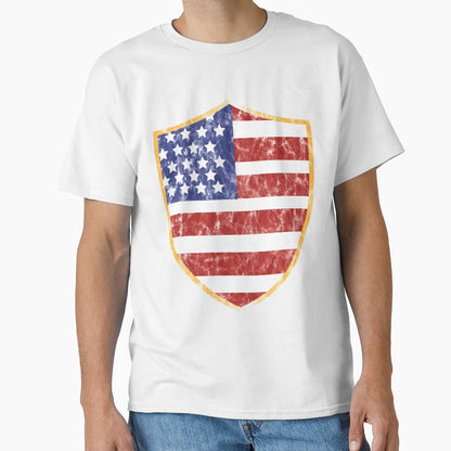 American Flag Shield Shape Washed Texture T-Shirt - Streetwear Style Unisex - T-Shirt, Sweatshirt, Hoodie