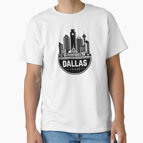 Dallas City Skyline Black T-Shirt - Minimalist Print Men Women - T-Shirt, Sweatshirt, Hoodie