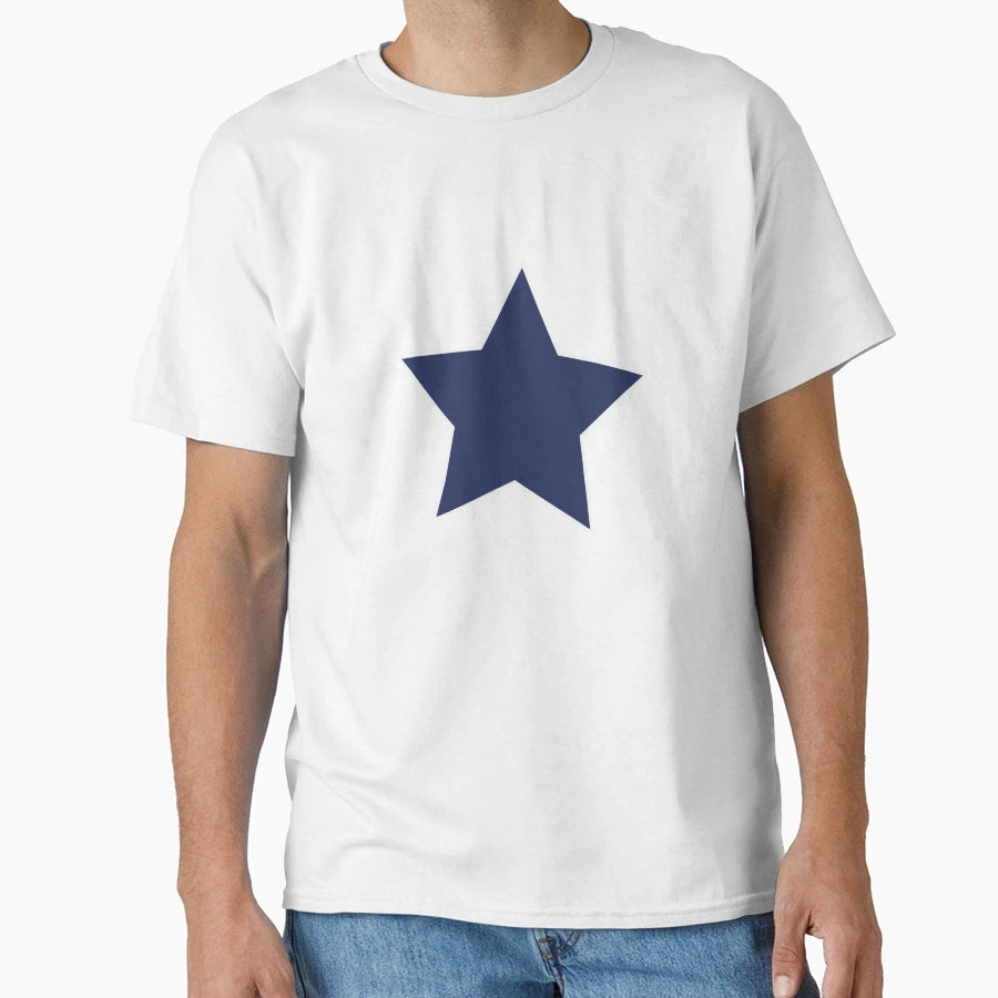 Blue Star White Outline Minimal Blue T-Shirt - Trendy Graphic Men Women - T-Shirt, Sweatshirt, Hoodie