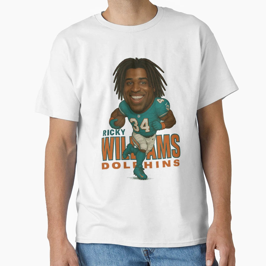 Ricky Williams 34 Miami Dolphins T-Shirt - Trendy Graphic for Adults - T-Shirt, Sweatshirt, Hoodie